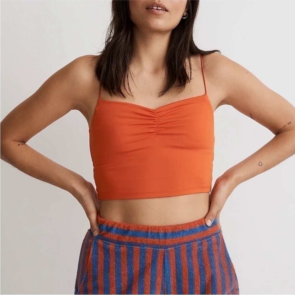 Madewell Flex Sweetheart Crop Tank Top Brilliant Tangerine size small NL307